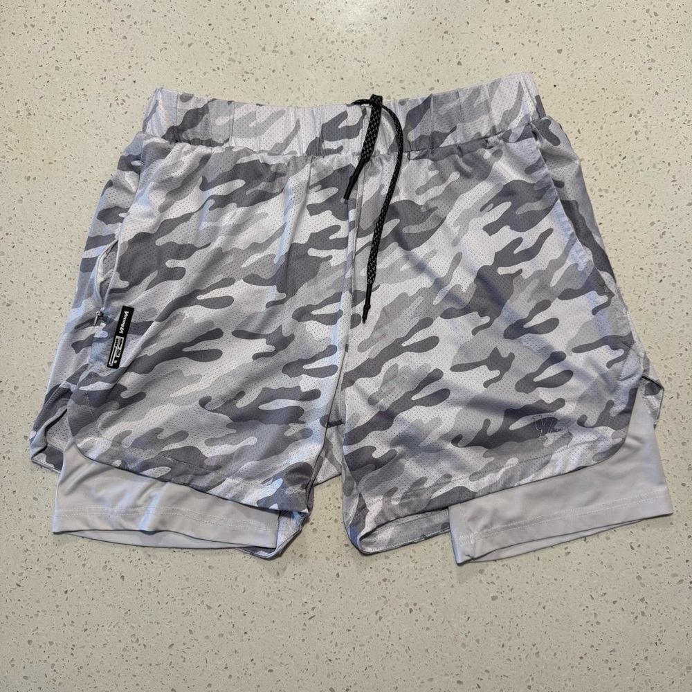 YoungLA Gray & White Camo Athletic Shorts